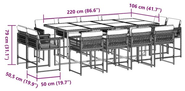 13 részes barna polyrattan kerti ülőgarnitúra párnákkal