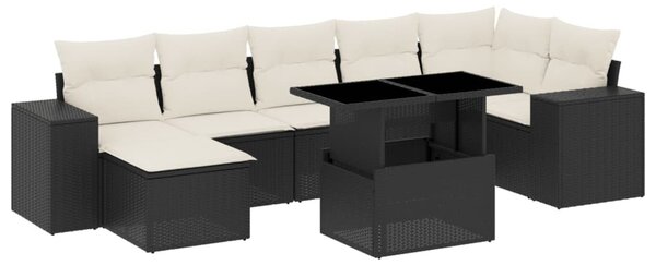 8 részes fekete polyrattan kerti ülőgarnitúra párnákkal