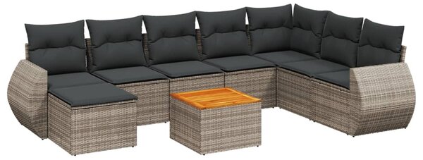 9 részes szürke polyrattan kerti ülőgarnitúra párnákkal