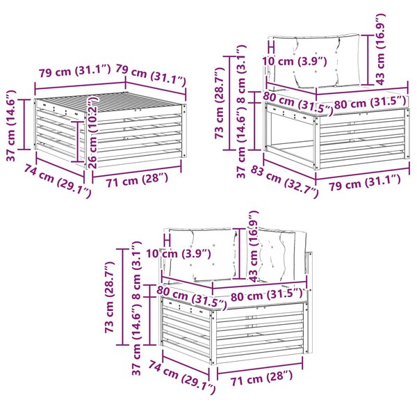 VidaXL Kültéri kanapé szett 5 pcs Fehér és Krém színű 79 x 79 x 37 cm
