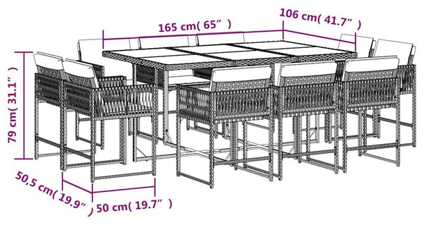 11 részes barna polyrattan kerti ülőgarnitúra párnákkal