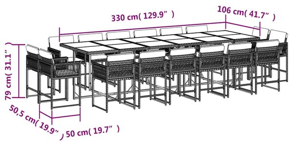 17 részes barna polyrattan kerti étkezőgarnitúra párnákkal