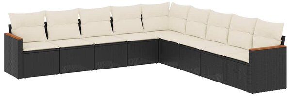 9 részes fekete polyrattan kerti ülőgarnitúra párnákkal