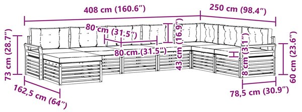 VidaXL Kültéri kanapé szett 8 pcs Fehér és Krém színű Tömör Akácfa