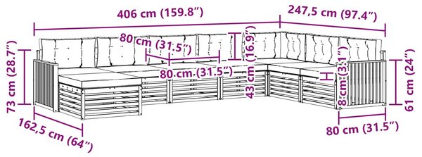 VidaXL Kültéri kanapé szett 8 pcs Fehér és Krém színű Tömör Akácfa