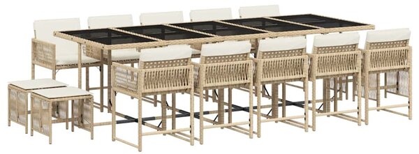 15 részes bézs polyrattan kerti étkezőgarnitúra párnákkal