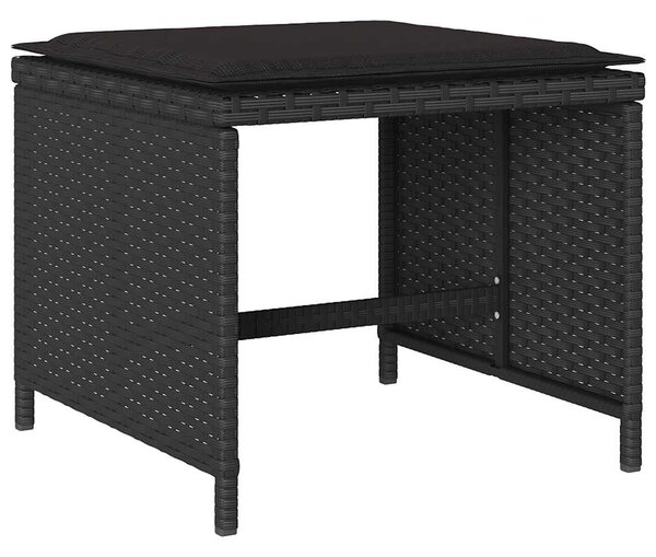 9 részes fekete polyrattan kerti étkezőgarnitúra párnákkal