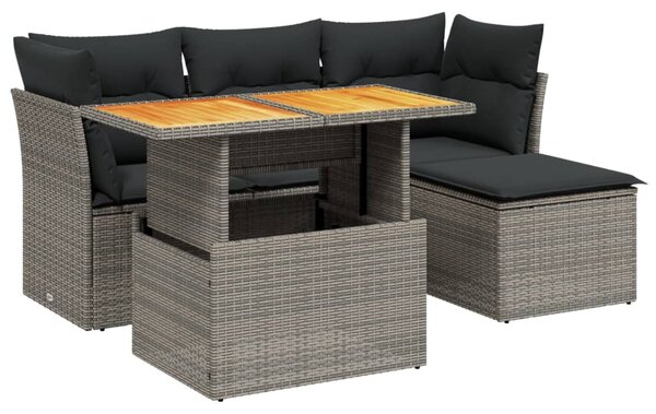 6 részes szürke polyrattan kerti ülőgarnitúra párnákkal