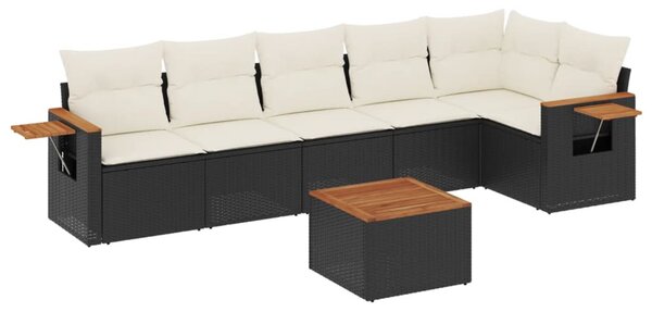 7 részes fekete polyrattan kerti ülőgarnitúra párnával