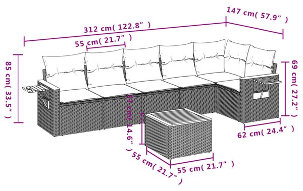 7 részes fekete polyrattan kerti ülőgarnitúra párnával