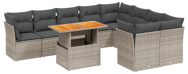 10 részes szürke polyrattan kerti ülőgarnitúra párnákkal
