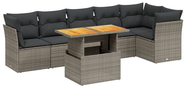 7 részes szürke polyrattan kerti ülőgarnitúra párnákkal