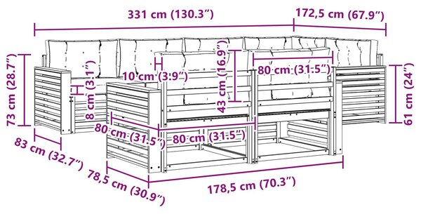 VidaXL Kültéri kanapé szett 7 pcs Fehér és Bézs 331 x 172,5 x 73 cm