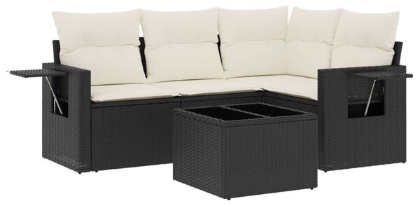 5 részes fekete polyrattan kerti kanapészett párnákkal
