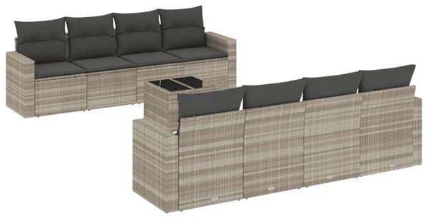9 részes világosszürke polyrattan kerti ülőgarnitúra párnával