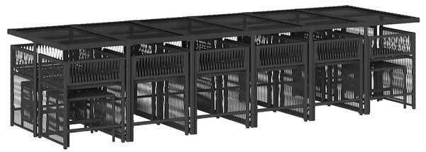 17 részes fekete polyrattan kerti étkezőgarnitúra párnákkal