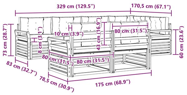 VidaXL Kültéri kanapé szett 7 pcs Fehér és Bézs 329 x 170,5 x 73 cm