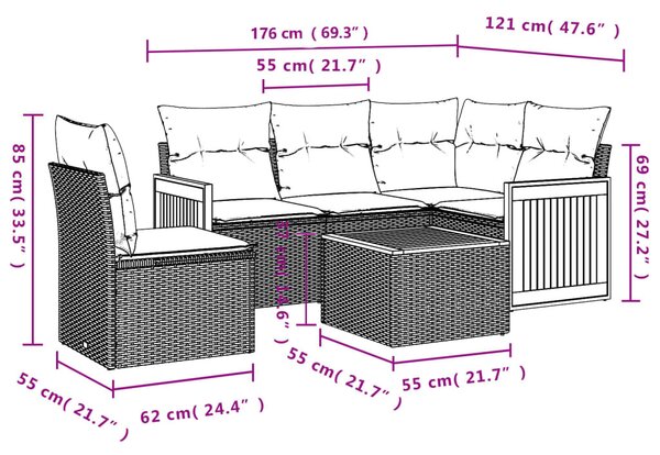 6 részes bézs polyrattan kerti ülőgarnitúra párnával