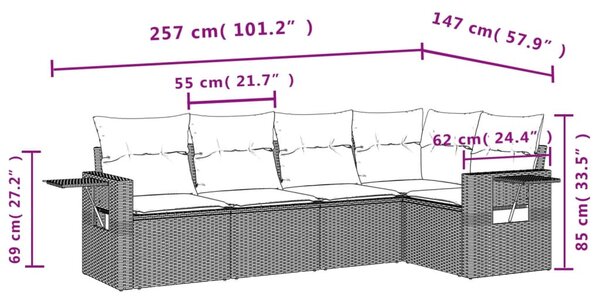 5 részes barna polyrattan kerti ülőgarnitúra párnával