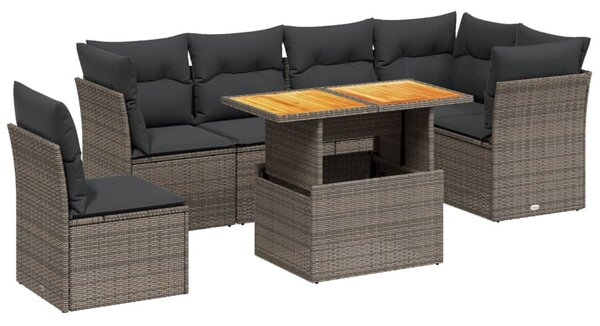7 részes szürke polyrattan kerti ülőgarnitúra párnákkal