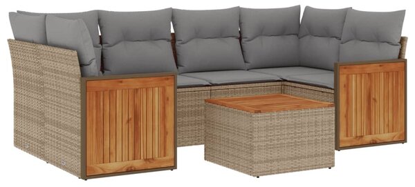 7 részes bézs polyrattan kerti ülőgarnitúra párnákkal