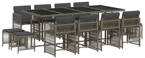 13 részes szürke polyrattan kerti ülőgarnitúra párnákkal