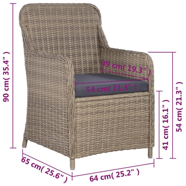 VidaXL 3 darabos barna polyrattan bisztrószett párnákkal