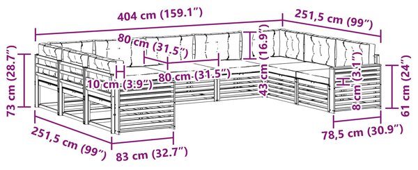 VidaXL Kültéri kanapé szett 9 db Fehér és Antracitszürke Tömör Akácfa