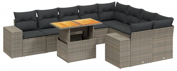 10 részes szürke polyrattan kerti ülőgarnitúra párnákkal