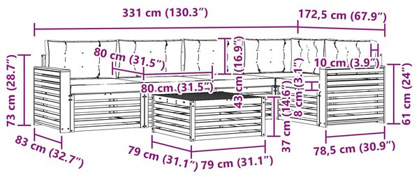 VidaXL Kültéri kanapé szett 6 pcs Fehér és Bézs 79 x 79 x 37 cm