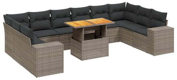 11 részes szürke polyrattan kerti ülőgarnitúra párnákkal
