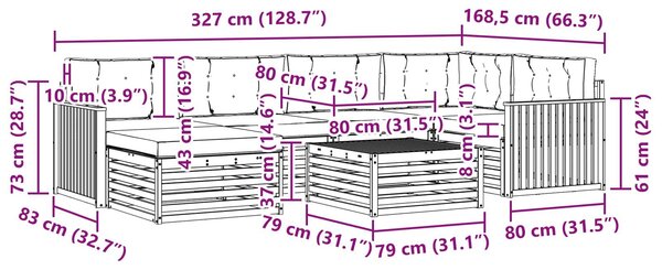 VidaXL Kültéri kanapé szett párnával 7 pcs Fehér és Bézs