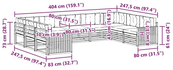 VidaXL Kültéri kanapé szett 9 pcs Fehér és Bézs Tömör Akácfa