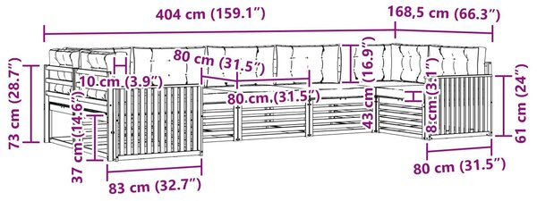 VidaXL Kültéri kanapé szett 7 pcs Fehér és Krém színű Tömör Akácfa