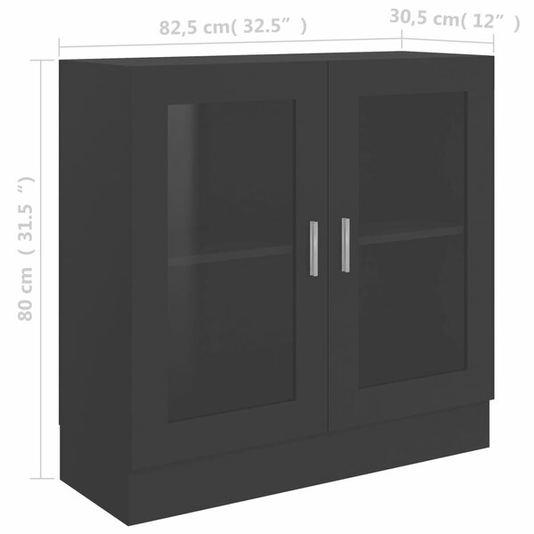 VidaXL fekete szerelt fa vitrinszekrény 82,5 x 30,5 x 80 cm