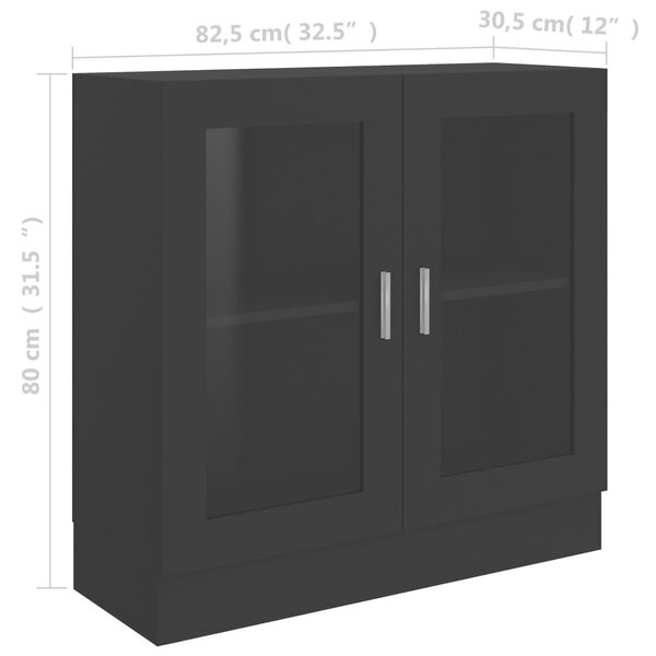VidaXL fekete szerelt fa vitrinszekrény 82,5 x 30,5 x 80 cm
