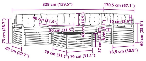 VidaXL Kültéri kanapé szett 6 pcs Fehér és Világosszürke