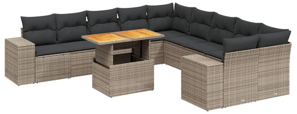 11 részes szürke polyrattan kerti ülőgarnitúra párnákkal