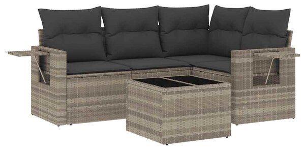 5 részes világosszürke polyrattan kerti ülőgarnitúra párnákkal