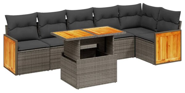 7 részes szürke polyrattan kerti ülőgarnitúra párnákkal