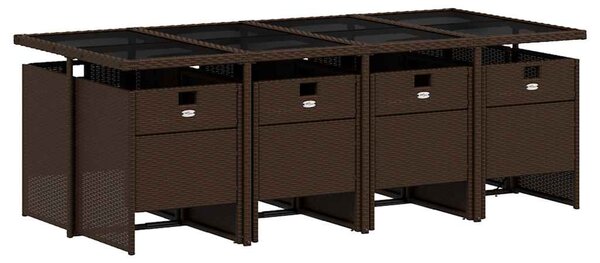 9 részes barna polyrattan kerti étkezőgarnitúra párnákkal