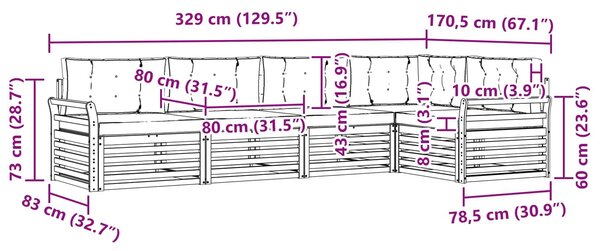 VidaXL Kültéri kanapé szett 5 pcs Fehér és Világosszürke