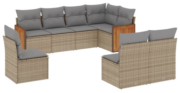 8 részes bézs polyrattan kerti ülőgarnitúra párnával