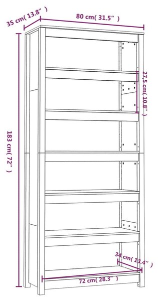 VidaXL szürke tömör fenyőfa könyvszekrény 80x35x183 cm
