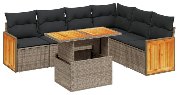 7 részes szürke polyrattan kerti ülőgarnitúra párnákkal