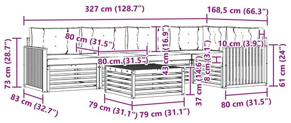 VidaXL Kültéri kanapé szett 6 pcs Fehér és Krém színű 79 x 79 x 37 cm