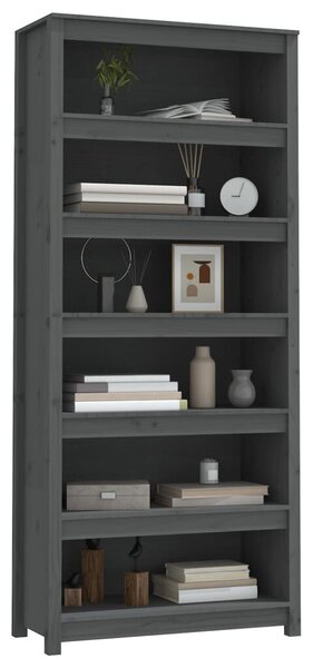 VidaXL szürke tömör fenyőfa könyvszekrény 80x35x183 cm
