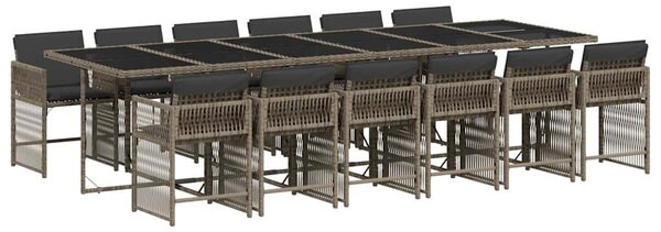13 részes szürke polyrattan kerti ülőgarnitúra párnákkal