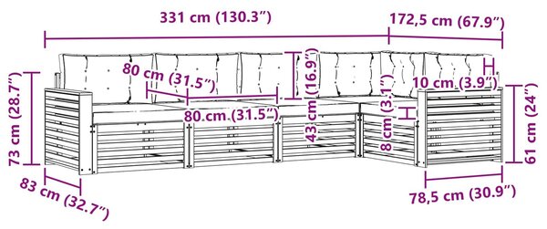 VidaXL Kültéri kanapé szett 5 pcs Fehér és Krém színű