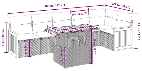 7 részes szürke polyrattan kerti ülőgarnitúra párnákkal